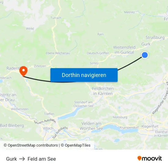Gurk to Feld am See map