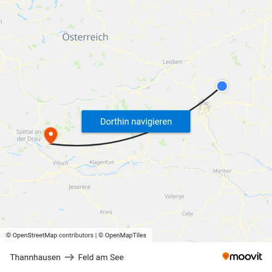 Thannhausen to Feld am See map
