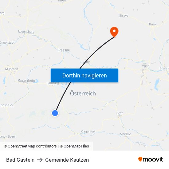 Bad Gastein to Gemeinde Kautzen map