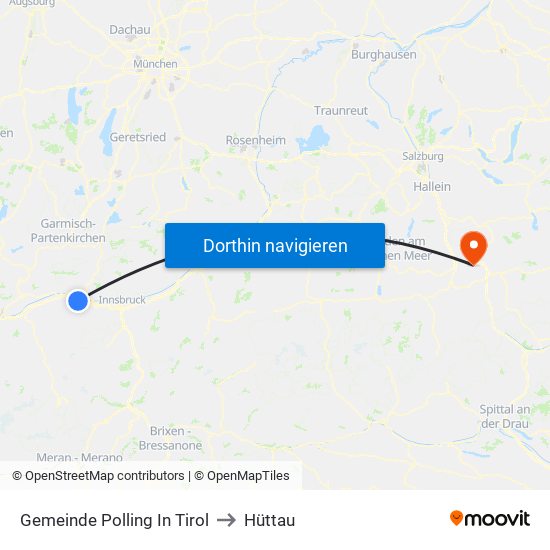 Gemeinde Polling In Tirol to Hüttau map