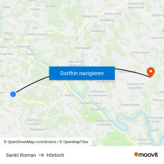 Sankt Roman to Hörbich map