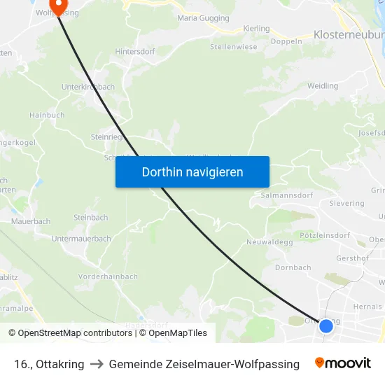 16., Ottakring to Gemeinde Zeiselmauer-Wolfpassing map