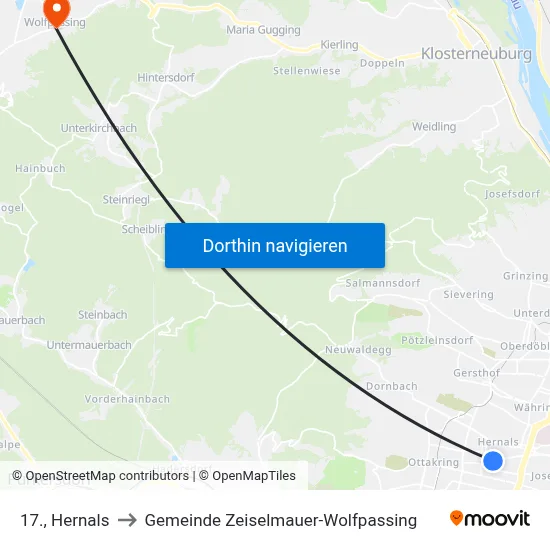17., Hernals to Gemeinde Zeiselmauer-Wolfpassing map