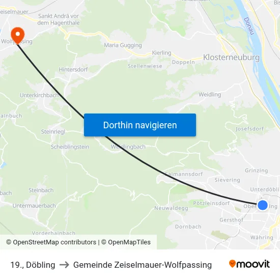 19., Döbling to Gemeinde Zeiselmauer-Wolfpassing map