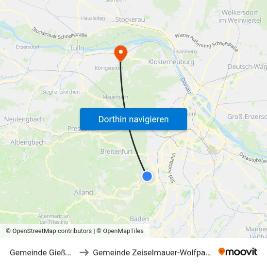 Gemeinde Gießhübl to Gemeinde Zeiselmauer-Wolfpassing map