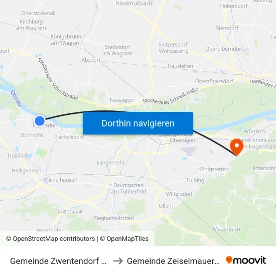 Gemeinde Zwentendorf An Der Donau to Gemeinde Zeiselmauer-Wolfpassing map