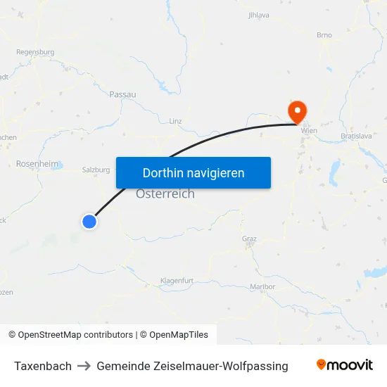 Taxenbach to Gemeinde Zeiselmauer-Wolfpassing map