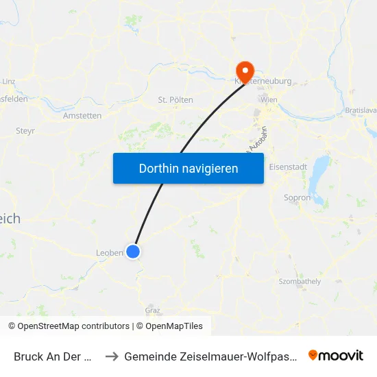 Bruck An Der Mur to Gemeinde Zeiselmauer-Wolfpassing map
