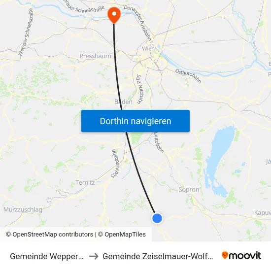 Gemeinde Weppersdorf to Gemeinde Zeiselmauer-Wolfpassing map
