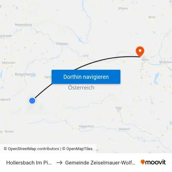 Hollersbach Im Pinzgau to Gemeinde Zeiselmauer-Wolfpassing map