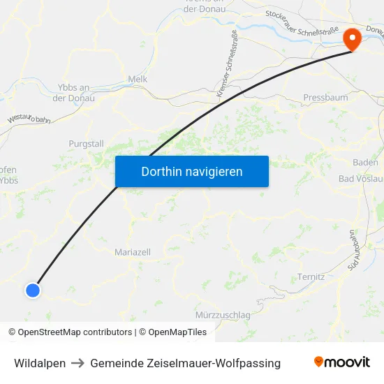 Wildalpen to Gemeinde Zeiselmauer-Wolfpassing map