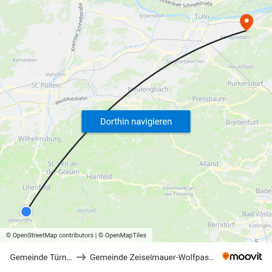 Gemeinde Türnitz to Gemeinde Zeiselmauer-Wolfpassing map