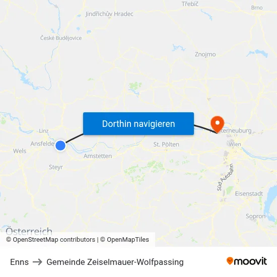Enns to Gemeinde Zeiselmauer-Wolfpassing map