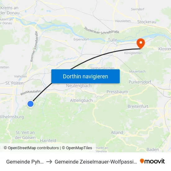 Gemeinde Pyhra to Gemeinde Zeiselmauer-Wolfpassing map
