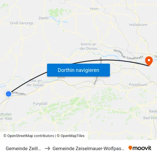Gemeinde Zeillern to Gemeinde Zeiselmauer-Wolfpassing map