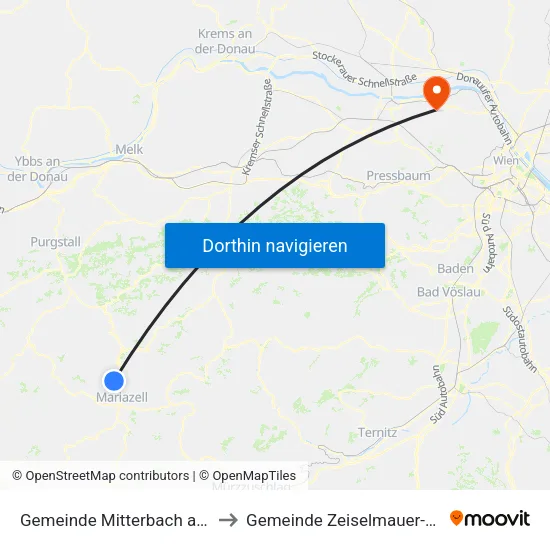 Gemeinde Mitterbach am Erlaufsee to Gemeinde Zeiselmauer-Wolfpassing map