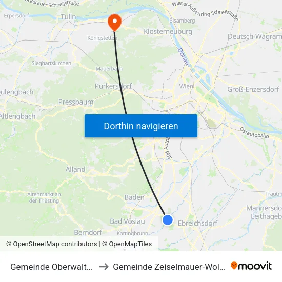 Gemeinde Oberwaltersdorf to Gemeinde Zeiselmauer-Wolfpassing map