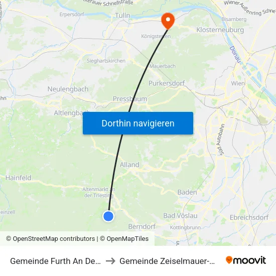 Gemeinde Furth An Der Triesting to Gemeinde Zeiselmauer-Wolfpassing map