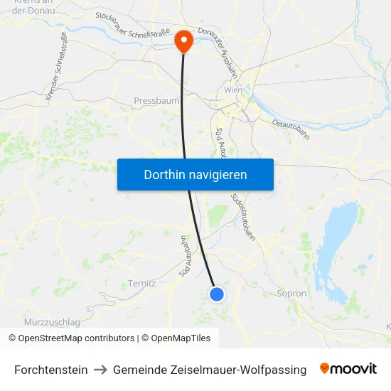 Forchtenstein to Gemeinde Zeiselmauer-Wolfpassing map