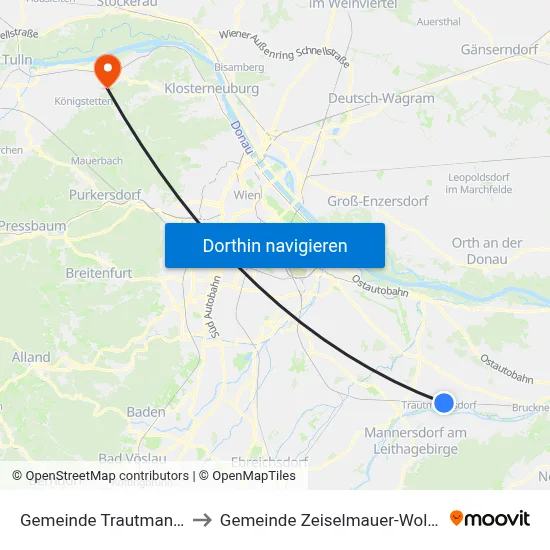 Gemeinde Trautmannsdorf to Gemeinde Zeiselmauer-Wolfpassing map