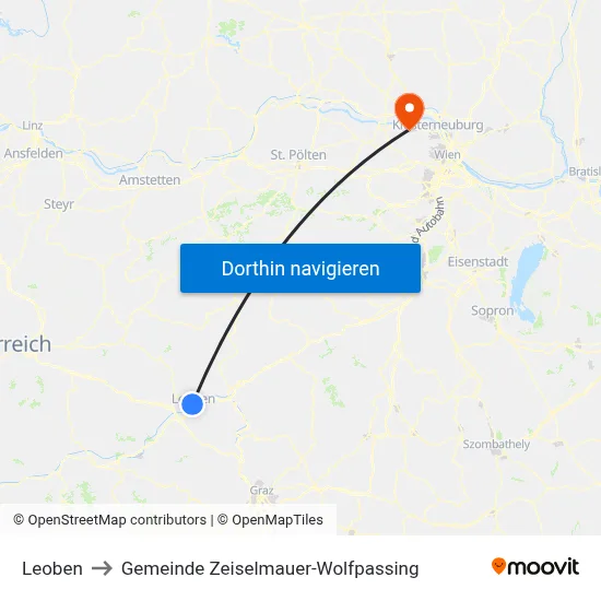 Leoben to Gemeinde Zeiselmauer-Wolfpassing map