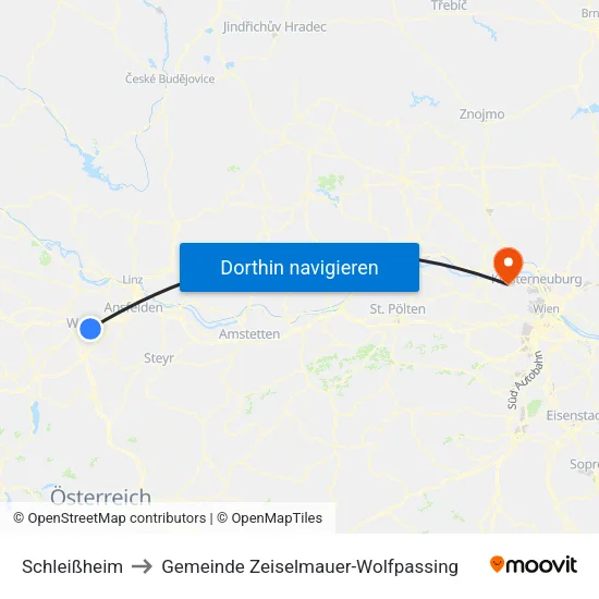 Schleißheim to Gemeinde Zeiselmauer-Wolfpassing map