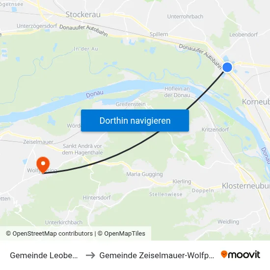Gemeinde Leobendorf to Gemeinde Zeiselmauer-Wolfpassing map