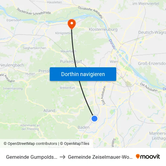 Gemeinde Gumpoldskirchen to Gemeinde Zeiselmauer-Wolfpassing map