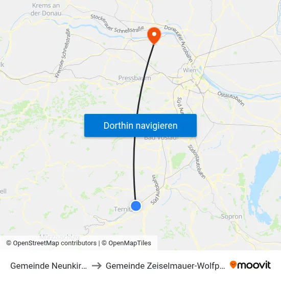 Gemeinde Neunkirchen to Gemeinde Zeiselmauer-Wolfpassing map