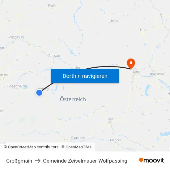 Großgmain to Gemeinde Zeiselmauer-Wolfpassing map