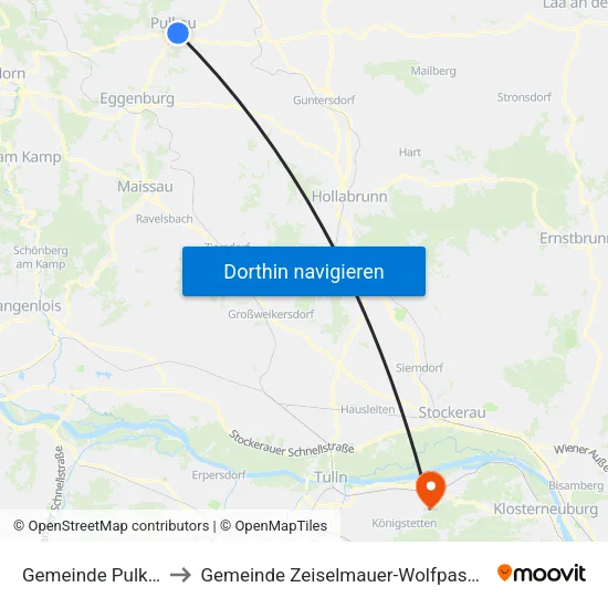 Gemeinde Pulkau to Gemeinde Zeiselmauer-Wolfpassing map