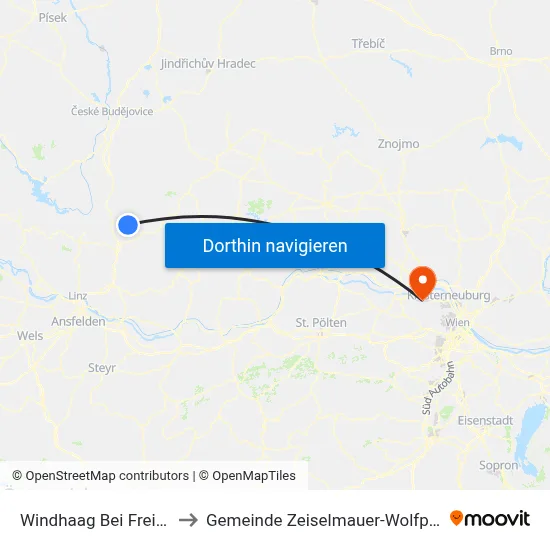 Windhaag Bei Freistadt to Gemeinde Zeiselmauer-Wolfpassing map