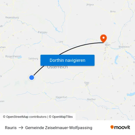Rauris to Gemeinde Zeiselmauer-Wolfpassing map