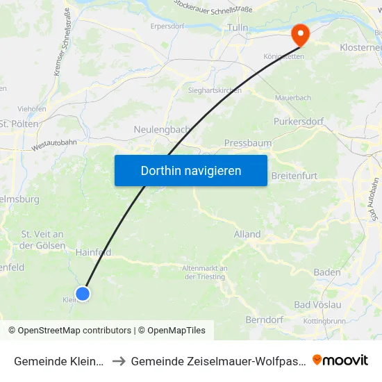 Gemeinde Kleinzell to Gemeinde Zeiselmauer-Wolfpassing map