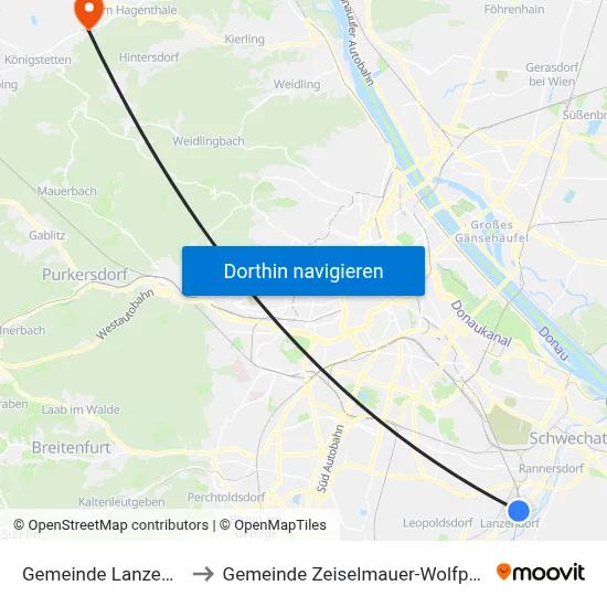 Gemeinde Lanzendorf to Gemeinde Zeiselmauer-Wolfpassing map