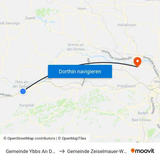 Gemeinde Ybbs An Der Donau to Gemeinde Zeiselmauer-Wolfpassing map