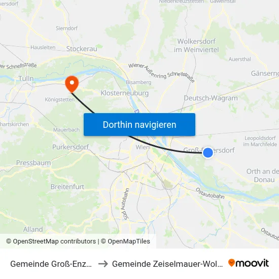 Gemeinde Groß-Enzersdorf to Gemeinde Zeiselmauer-Wolfpassing map