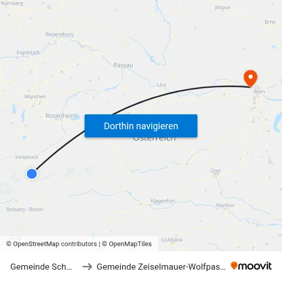 Gemeinde Schmirn to Gemeinde Zeiselmauer-Wolfpassing map
