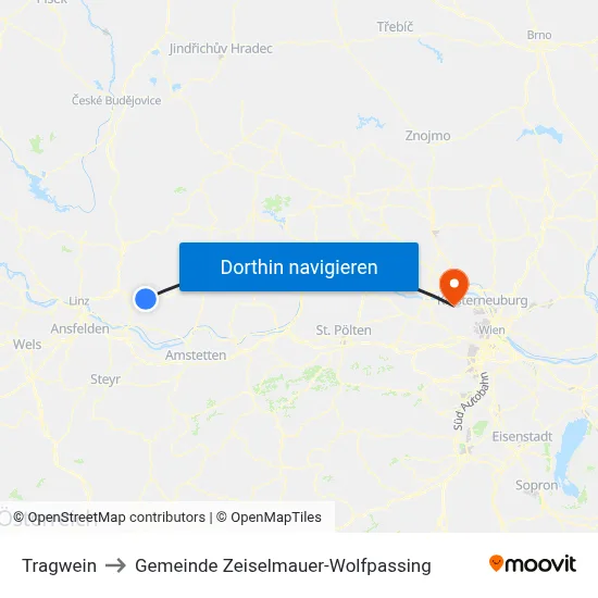 Tragwein to Gemeinde Zeiselmauer-Wolfpassing map