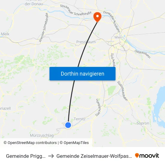 Gemeinde Prigglitz to Gemeinde Zeiselmauer-Wolfpassing map