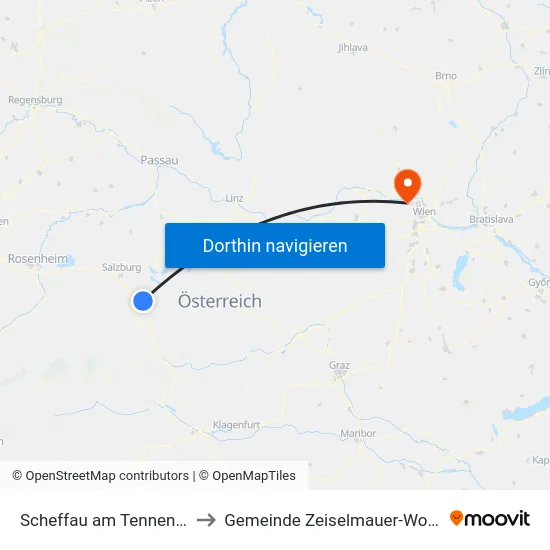 Scheffau am Tennengebirge to Gemeinde Zeiselmauer-Wolfpassing map