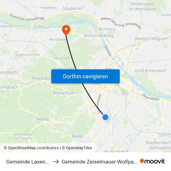 Gemeinde Laxenburg to Gemeinde Zeiselmauer-Wolfpassing map