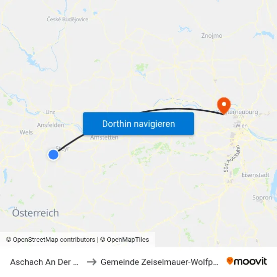 Aschach An Der Steyr to Gemeinde Zeiselmauer-Wolfpassing map