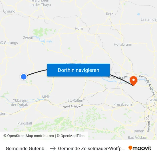Gemeinde Gutenbrunn to Gemeinde Zeiselmauer-Wolfpassing map