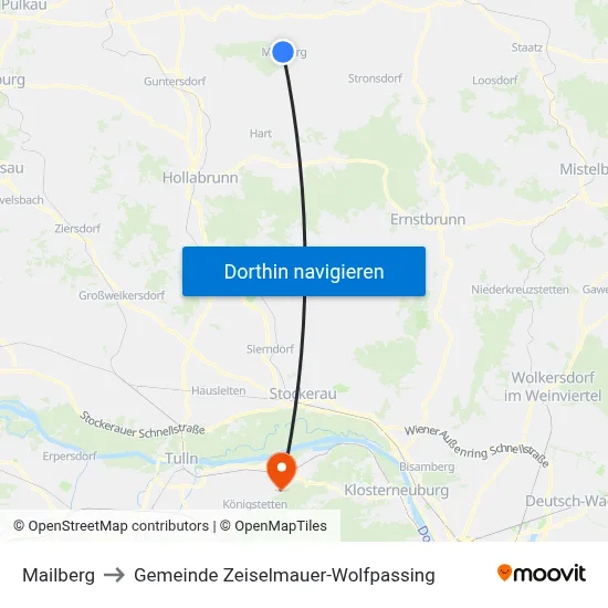 Mailberg to Gemeinde Zeiselmauer-Wolfpassing map