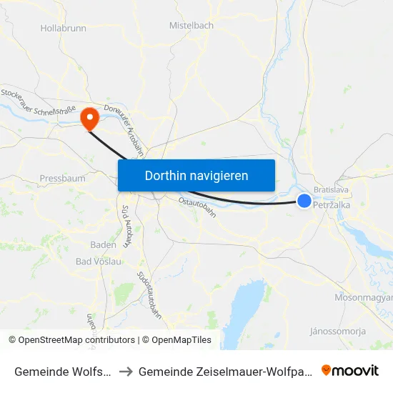Gemeinde Wolfsthal to Gemeinde Zeiselmauer-Wolfpassing map
