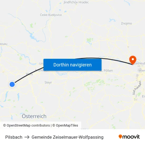 Pilsbach to Gemeinde Zeiselmauer-Wolfpassing map
