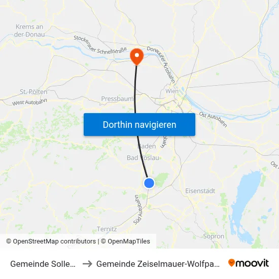Gemeinde Sollenau to Gemeinde Zeiselmauer-Wolfpassing map