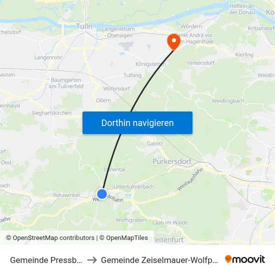 Gemeinde Pressbaum to Gemeinde Zeiselmauer-Wolfpassing map