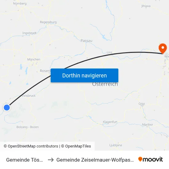 Gemeinde Tösens to Gemeinde Zeiselmauer-Wolfpassing map